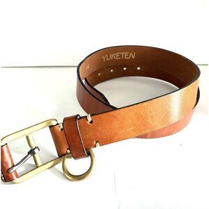 YUKETEN Mens Harness Leather Belt Size 36 Brown Made In USA Brass Hardware #2863